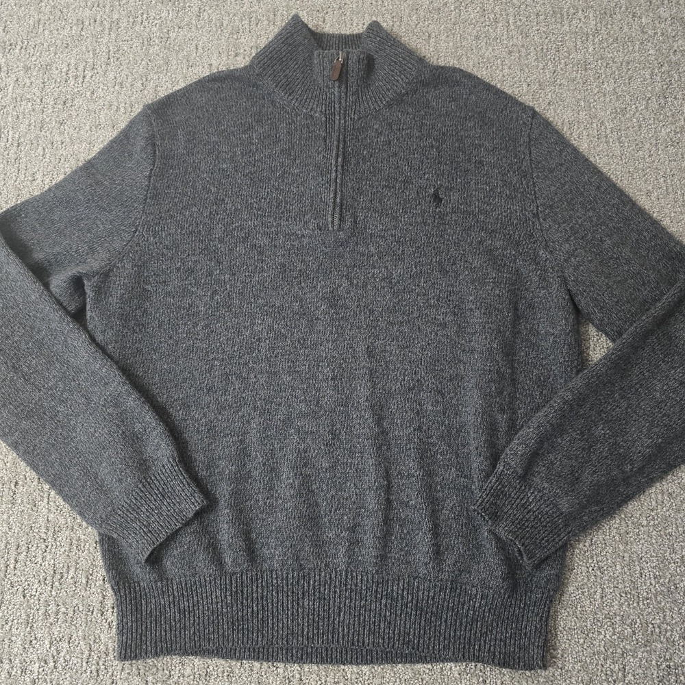 Polo Ralph Lauren Quarter Zip Sweater 100% Cotton Quiet Luxury Gray Men L